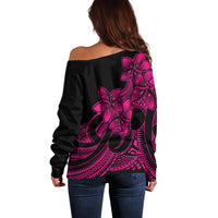 Polynesian Pride Plumeria Flowers Off Shoulder Sweater Polynesian Tribal Pink Vibe - Wonder Print Shop