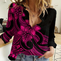 Polynesian Pride Plumeria Flowers Women Casual Shirt Polynesian Tribal Pink Vibe - Wonder Print Shop