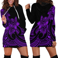 Polynesian Pride Plumeria Flowers Hoodie Dress Polynesian Tribal Purple Vibe - Wonder Print Shop