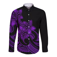 Polynesian Pride Plumeria Flowers Long Sleeve Button Shirt Polynesian Tribal Purple Vibe - Wonder Print Shop