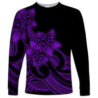 Polynesian Pride Plumeria Flowers Long Sleeve Shirt Polynesian Tribal Purple Vibe - Wonder Print Shop