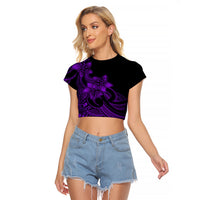 Polynesian Pride Plumeria Flowers Raglan Cropped T Shirt Polynesian Tribal Purple Vibe - Wonder Print Shop