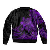 Polynesian Pride Plumeria Flowers Sleeve Zip Bomber Jacket Polynesian Tribal Purple Vibe - Wonder Print Shop