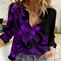 Polynesian Pride Plumeria Flowers Women Casual Shirt Polynesian Tribal Purple Vibe - Wonder Print Shop