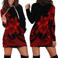 Polynesian Pride Plumeria Flowers Hoodie Dress Polynesian Tribal Red Vibe - Wonder Print Shop