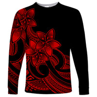 Polynesian Pride Plumeria Flowers Long Sleeve Shirt Polynesian Tribal Red Vibe - Wonder Print Shop