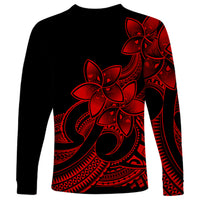 Polynesian Pride Plumeria Flowers Long Sleeve Shirt Polynesian Tribal Red Vibe - Wonder Print Shop