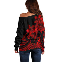 Polynesian Pride Plumeria Flowers Off Shoulder Sweater Polynesian Tribal Red Vibe - Wonder Print Shop
