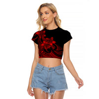 Polynesian Pride Plumeria Flowers Raglan Cropped T Shirt Polynesian Tribal Red Vibe - Wonder Print Shop