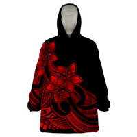 Polynesian Pride Plumeria Flowers Wearable Blanket Hoodie Polynesian Tribal Red Vibe - Wonder Print Shop