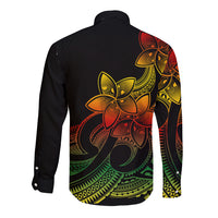 Polynesian Pride Plumeria Flowers Long Sleeve Button Shirt Polynesian Tribal Reggae Vibe - Wonder Print Shop