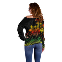 Polynesian Pride Plumeria Flowers Off Shoulder Sweater Polynesian Tribal Reggae Vibe - Wonder Print Shop