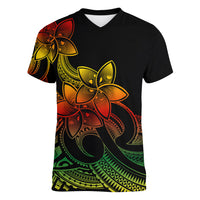 Polynesian Pride Plumeria Flowers Women V Neck T Shirt Polynesian Tribal Reggae Vibe - Wonder Print Shop