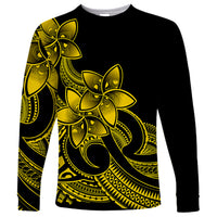 Polynesian Pride Plumeria Flowers Long Sleeve Shirt Polynesian Tribal Yellow Vibe - Wonder Print Shop