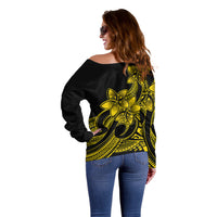 Polynesian Pride Plumeria Flowers Off Shoulder Sweater Polynesian Tribal Yellow Vibe - Wonder Print Shop