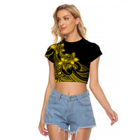 Polynesian Pride Plumeria Flowers Raglan Cropped T Shirt Polynesian Tribal Yellow Vibe - Wonder Print Shop