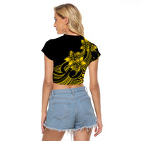 Polynesian Pride Plumeria Flowers Raglan Cropped T Shirt Polynesian Tribal Yellow Vibe - Wonder Print Shop