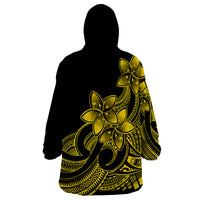 Polynesian Pride Plumeria Flowers Wearable Blanket Hoodie Polynesian Tribal Yellow Vibe - Wonder Print Shop