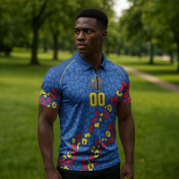 DR Congo Kopo ya Mokili Custom Zipper Polo Shirt Kuba Kingdom Pattern Edition