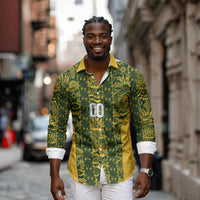 South Africa Indebe Yomhlaba Custom Long Sleeve Button Shirt Ndebele Art Gold Edition