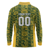 South Africa Indebe Yomhlaba Custom Long Sleeve Polo Shirt Ndebele Art Gold Edition