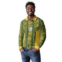 South Africa Indebe Yomhlaba Custom Long Sleeve Polo Shirt Ndebele Art Gold Edition