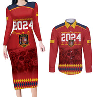 Custom Espana Campeon De Europa Couples Matching Long Sleeve Bodycon Dress and Long Sleeve Button Shirt Spain History Champions LT9 - Wonder Print Shop