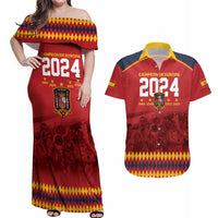 Custom Espana Campeon De Europa Couples Matching Off Shoulder Maxi Dress and Hawaiian Shirt Spain History Champions LT9 - Wonder Print Shop