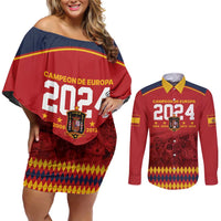 Custom Espana Campeon De Europa Couples Matching Off Shoulder Short Dress and Long Sleeve Button Shirt Spain History Champions LT9 - Wonder Print Shop