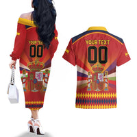 Custom Espana Campeon De Europa Couples Matching Off The Shoulder Long Sleeve Dress and Hawaiian Shirt Spain History Champions LT9 - Wonder Print Shop