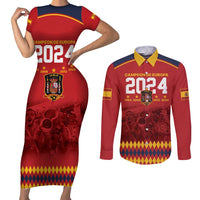 Custom Espana Campeon De Europa Couples Matching Short Sleeve Bodycon Dress and Long Sleeve Button Shirt Spain History Champions LT9 - Wonder Print Shop