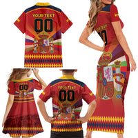 Custom Espana Campeon De Europa Family Matching Short Sleeve Bodycon Dress and Hawaiian Shirt Spain History Champions - Wonder Print Shop