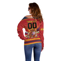 Custom Espana Campeon De Europa Off Shoulder Sweater Spain History Champions - Wonder Print Shop