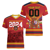Custom Espana Campeon De Europa Women V-Neck T-Shirt Spain History Champions - Wonder Print Shop