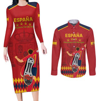 Custom Spain Euro 2024 Champions Couples Matching Long Sleeve Bodycon Dress and Long Sleeve Button Shirt La Roja Campeon De Europa LT9 - Wonder Print Shop