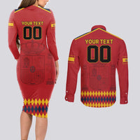 Custom Spain Euro 2024 Champions Couples Matching Long Sleeve Bodycon Dress and Long Sleeve Button Shirt La Roja Campeon De Europa LT9 - Wonder Print Shop