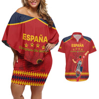 Custom Spain Euro 2024 Champions Couples Matching Off Shoulder Short Dress and Hawaiian Shirt La Roja Campeon De Europa LT9 - Wonder Print Shop