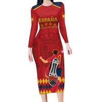 Custom Spain Euro 2024 Champions Family Matching Long Sleeve Bodycon Dress and Hawaiian Shirt La Roja Campeon De Europa LT9 - Wonder Print Shop