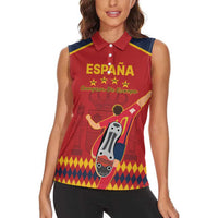 Custom Spain Euro 2024 Champions Women Sleeveless Polo Shirt La Roja Campeon De Europa - Wonder Print Shop