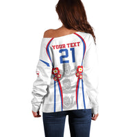 Custom England Women Football Off Shoulder Sweater Three Lions Go World Cup 2023 - Wonder Print Shop