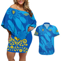 Custom Sweden Women Football Couples Matching Off Shoulder Short Dress and Hawaiian Shirt Blagult World Cup 2023 LT9 - Wonder Print Shop