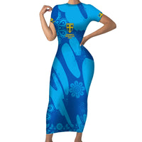 Custom Sweden Women Football Short Sleeve Bodycon Dress Blagult World Cup 2023 - Wonder Print Shop