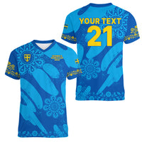 Custom Sweden Women Football Women V Neck T Shirt Blagult World Cup 2023 - Wonder Print Shop