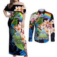 Personalised Nicaragua Couples Matching Off Shoulder Maxi Dress and Long Sleeve Button Shirts Guardabarranco and Beauty Sacuanjoche Sprit LT9 - Wonder Print Shop