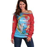 Custom Cricket Kuwait East Asia-Pacific Off Shoulder Sweater Kuwait Chase for Triumph - Wonder Print Shop