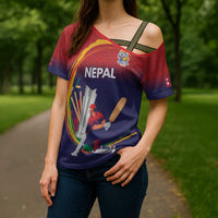 Custom Cricket Nepal East Asia-Pacific Cross Shoulder Shirt Nepal Cricket Crown Quest - Wonder Print Shop