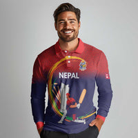 Custom Cricket Nepal East Asia-Pacific Long Sleeve Polo Shirt Nepal Cricket Crown Quest - Wonder Print Shop