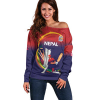 Custom Cricket Nepal East Asia-Pacific Off Shoulder Sweater Nepal Cricket Crown Quest - Wonder Print Shop