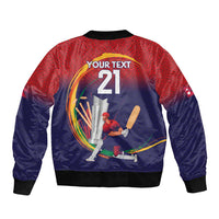 Custom Cricket Nepal East Asia-Pacific Sleeve Zip Bomber Jacket Nepal Cricket Crown Quest - Wonder Print Shop
