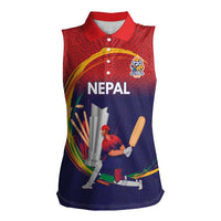 Custom Cricket Nepal East Asia-Pacific Women Sleeveless Polo Shirt Nepal Cricket Crown Quest - Wonder Print Shop